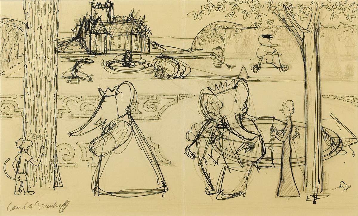 LAURENT DE BRUNHOFF. Sketch for the garden of the castle. [CHILDRENS / BABAR]